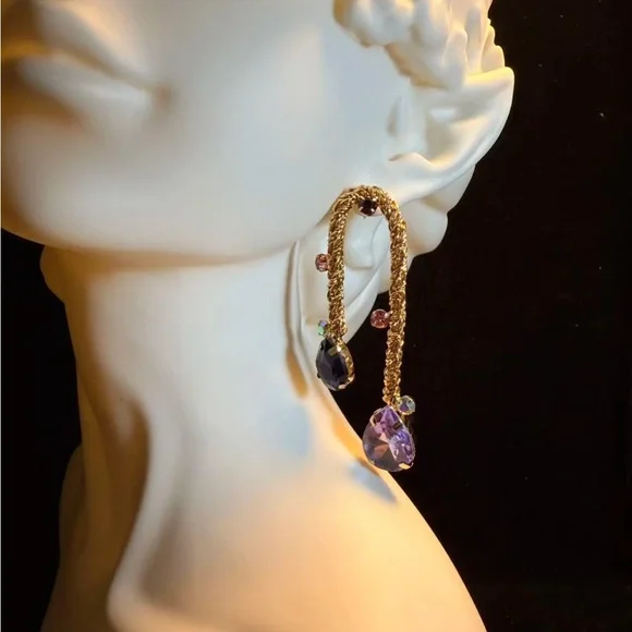 Elegant Gold and Purple Drop Earrings - Picture 1 of 3